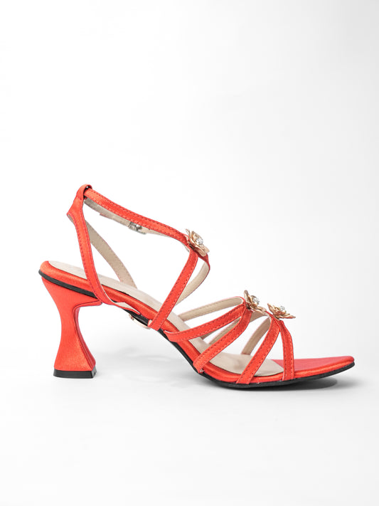 Orange Open Toe Narrow Fit Burnt Flower Heels