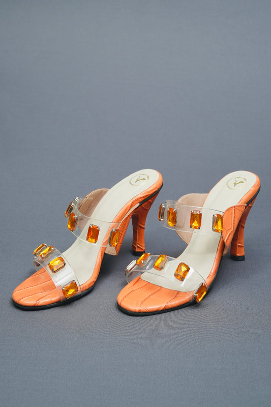 Open Toe Faux Leather Orange Carats Heels