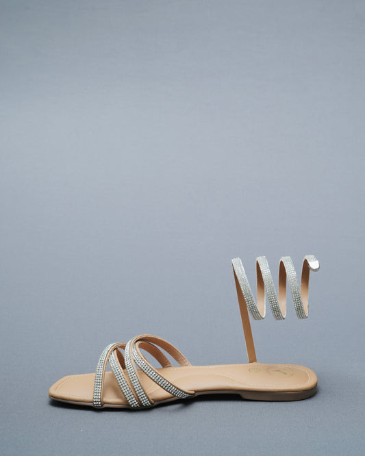 Nude Beige Leather Open Toe Casual  Flats