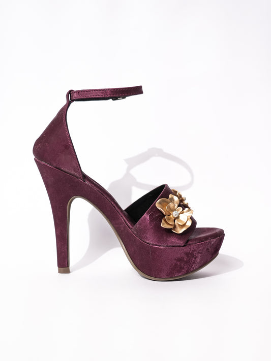 Maroon Open Toe Broad Fit Forever Rose Elevated Heels