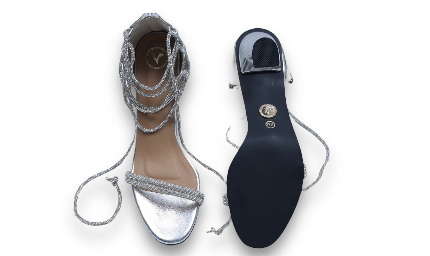 Silver Ankle Shoe Open Toe lace Heel