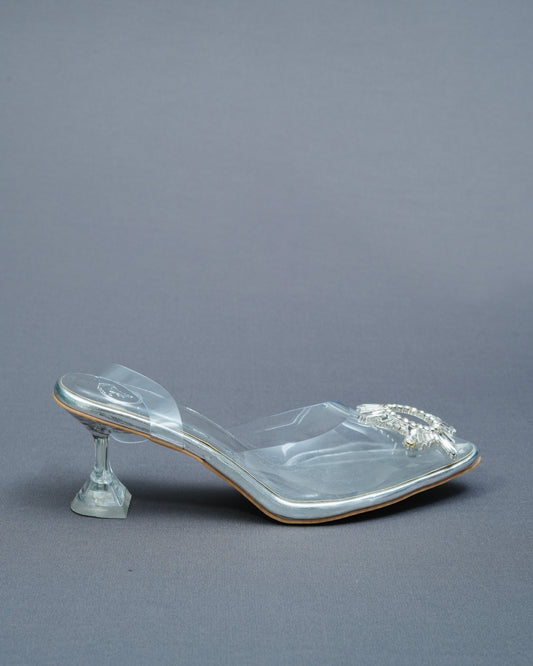 Closed Toe Faux Leather Silver Star Heels