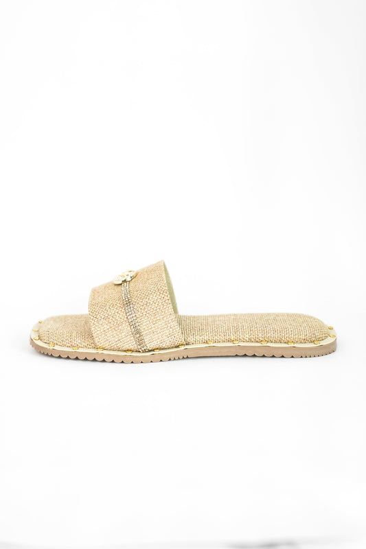 Beige Open Toe Slip-on closure Jute Logo Flats