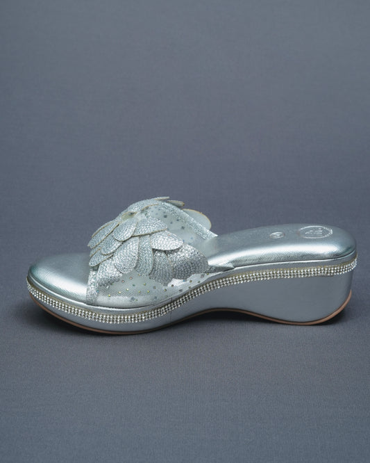 Open Toe Silver Wedge Heels