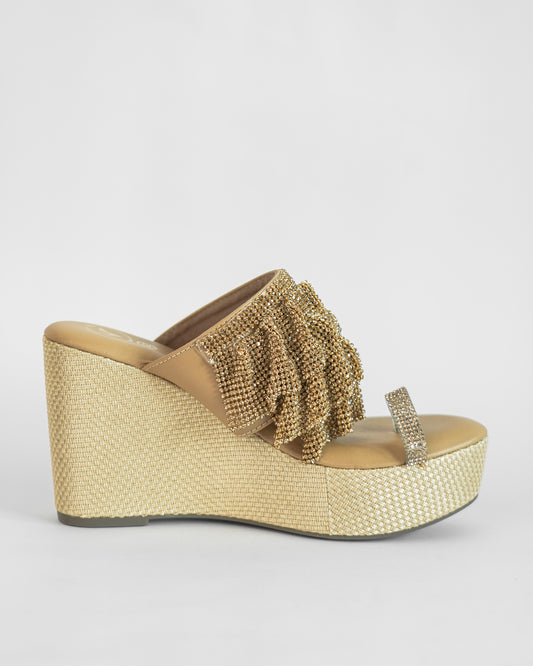 Gold Open Toe Slip-on closure Mesh Wedge