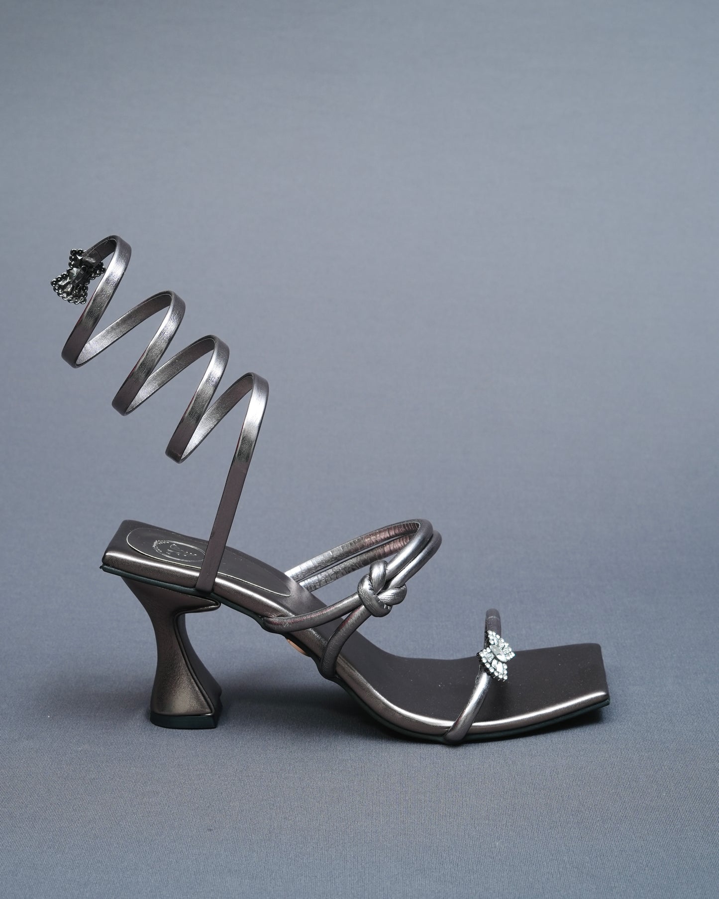 Open Toe Champagne Gun Metal Heels