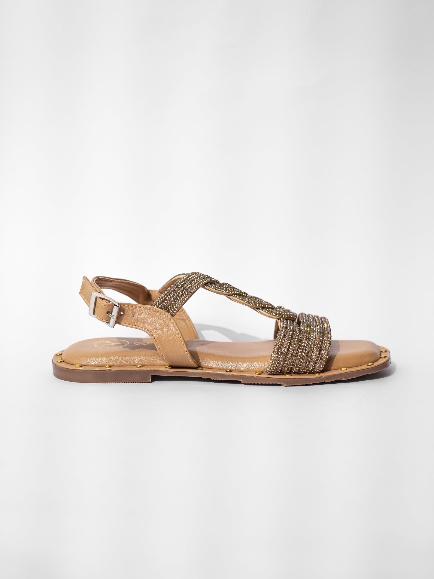 Gold Open Toe Twister Stud Flats