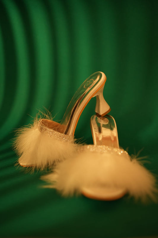 White Candy Fur Open Toe Heel Sandal