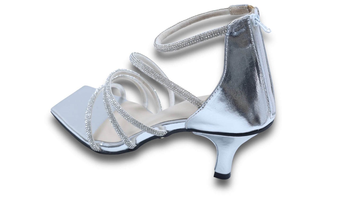 Atimka Silver Open Toe Heels