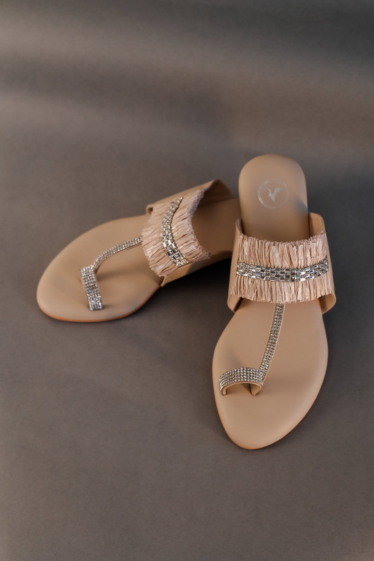 Beige Stringy Kolhapuri Open Toe Heel Sandal