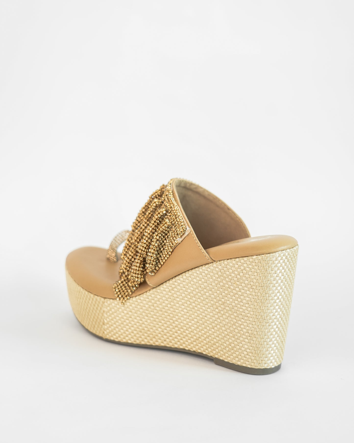 Gold Open Toe Slip-on closure Mesh Wedge