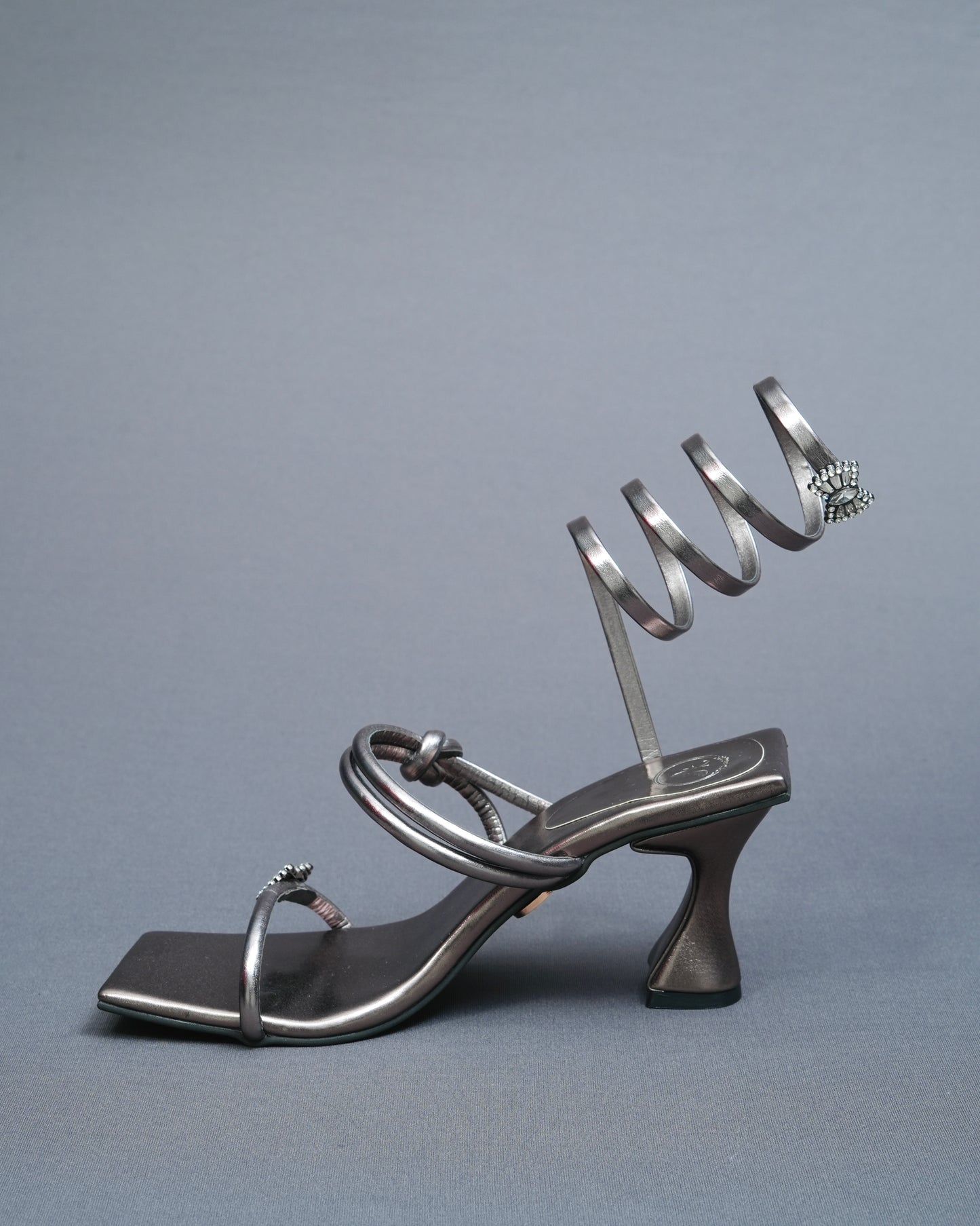 Open Toe Champagne Gun Metal Heels