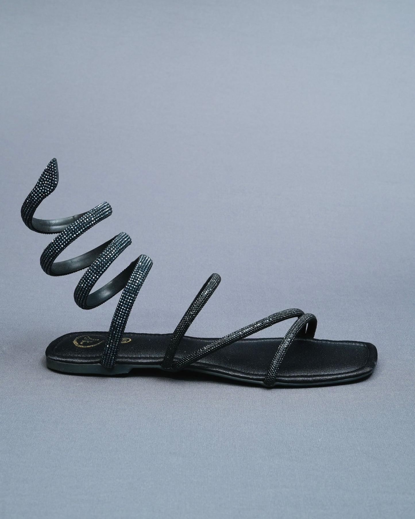 Open Toe Vegan Suede Black Panther Flats