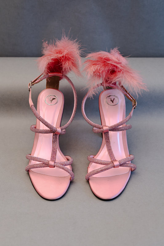 Pink Candy Fur Open Toe Heel Sandal