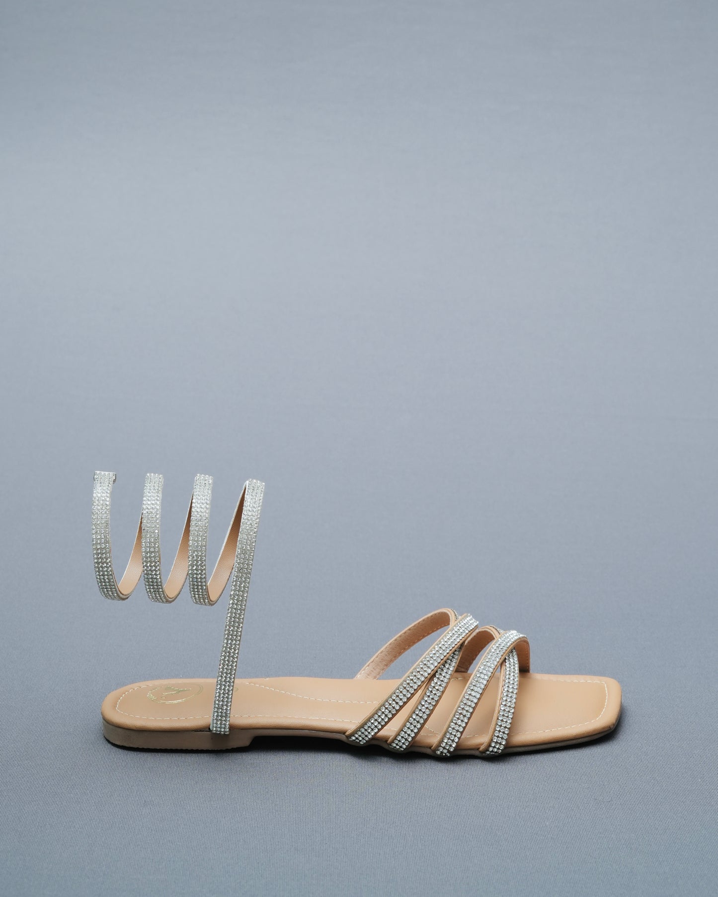 Nude Beige Leather Open Toe Casual Flats