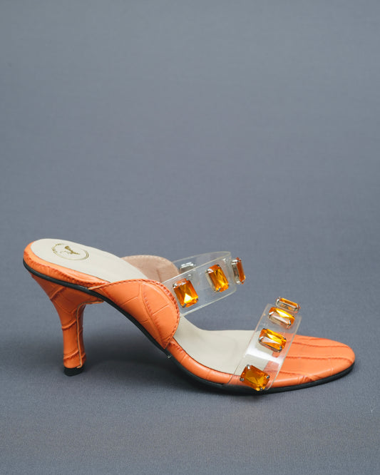 Open Toe Faux Leather Orange Carats Heels