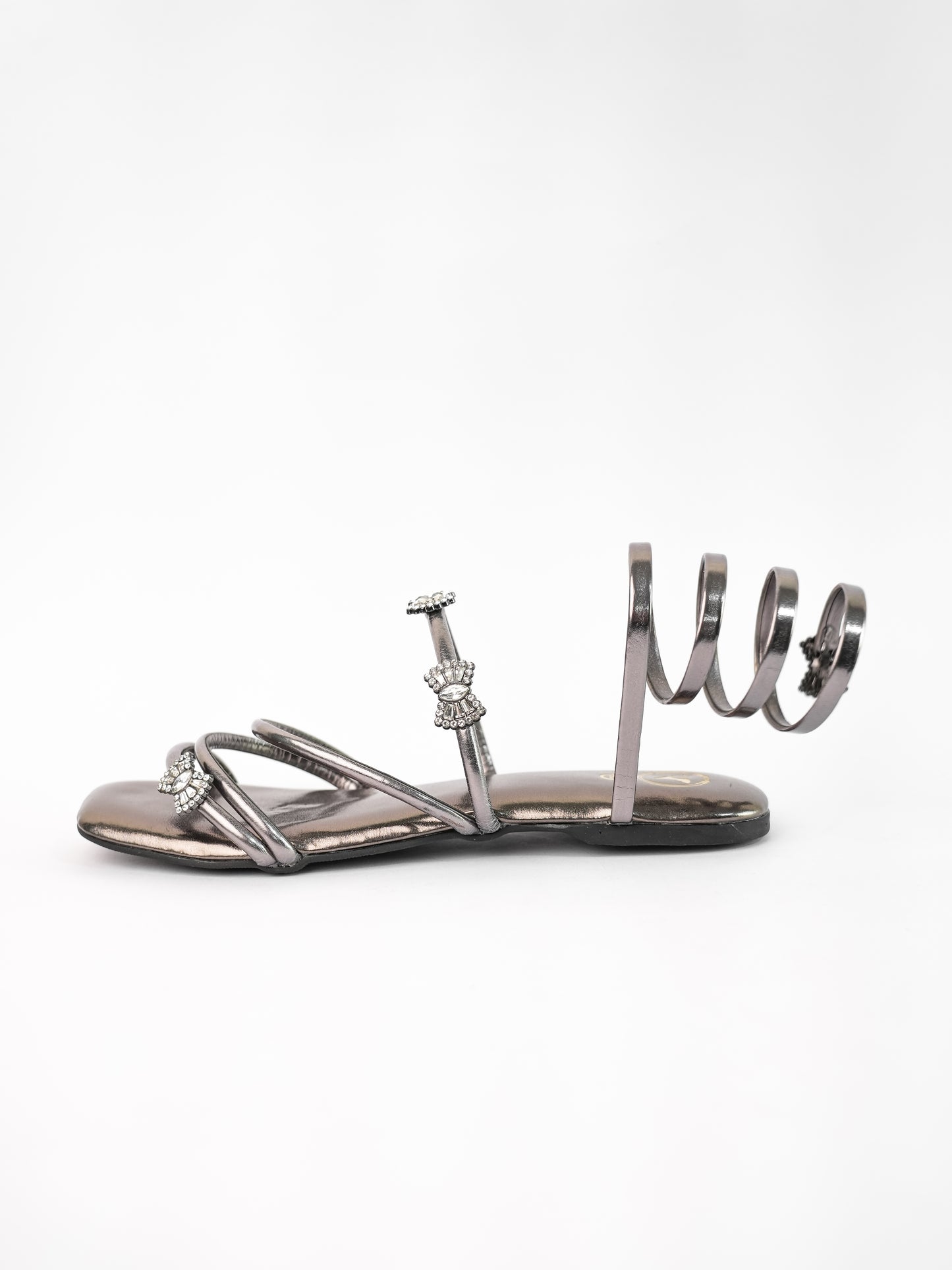 Grey Open Toe Narrow Fit Butterfly Spring Flats