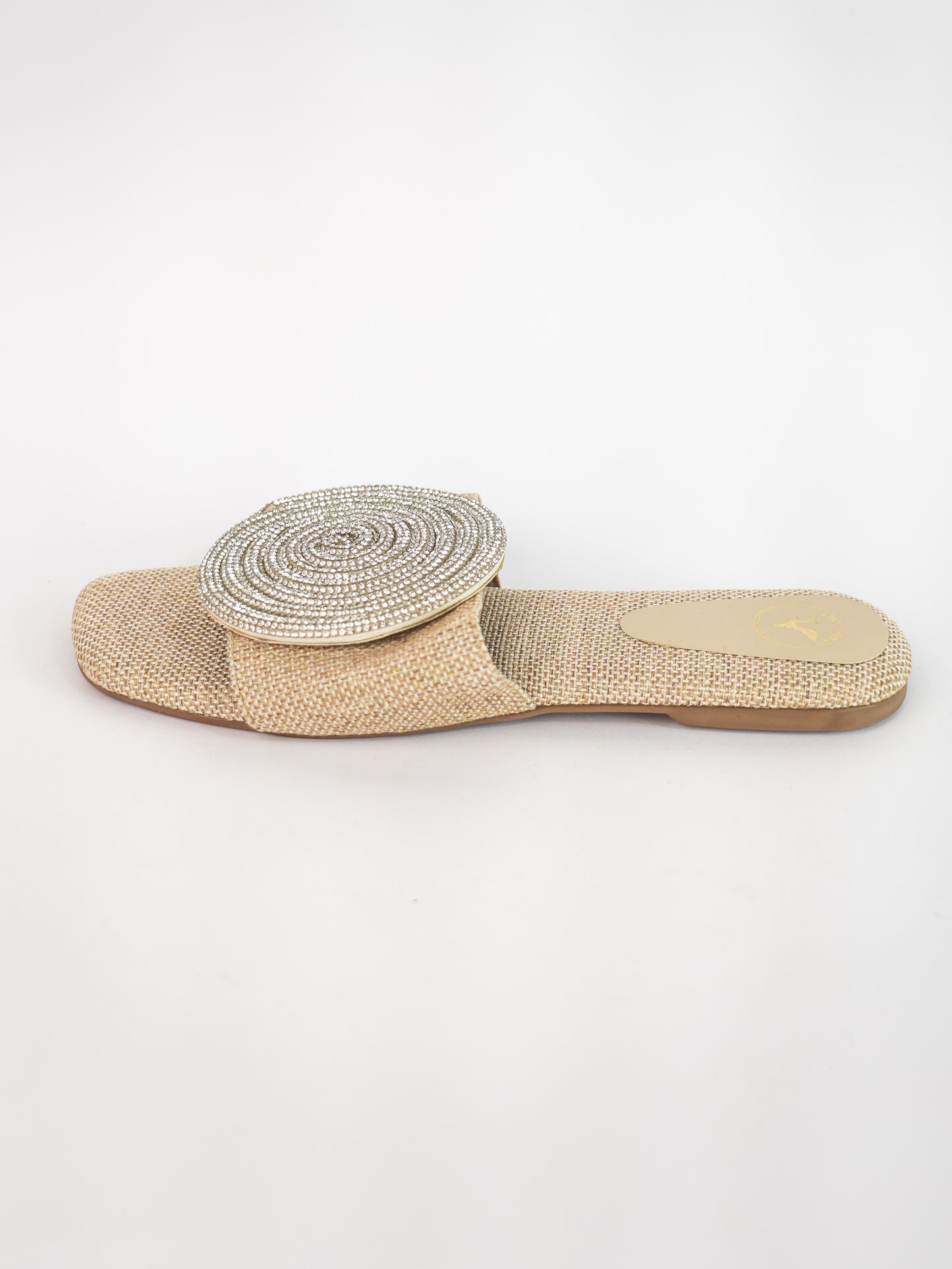 Beige Open Toe Narrow Fit Cube Globe Jute Flats