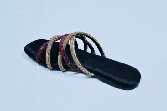 Red & Black Multi string Open Toe Flats