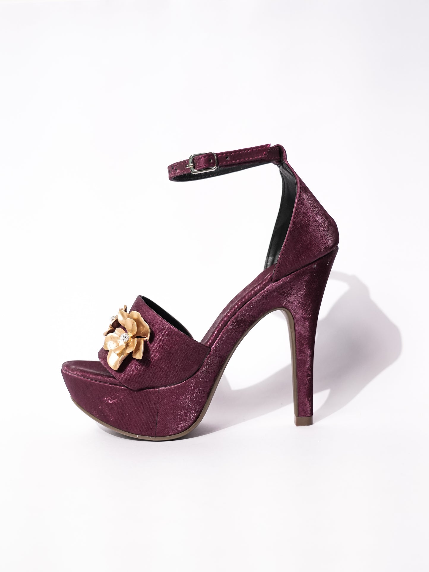 Maroon Open Toe Broad Fit Forever Rose Elevated Heels