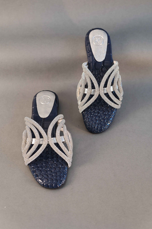 Blue Open Toe Kitten Heel Sandal