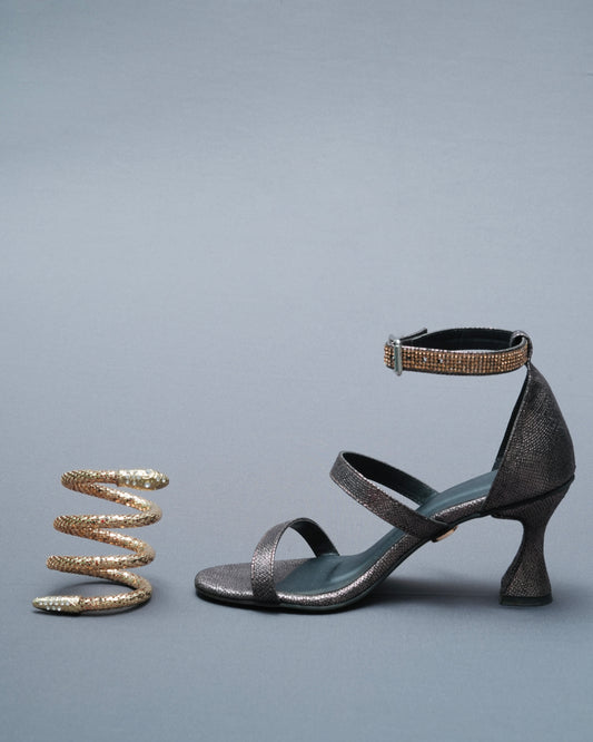 Open Toe Brown Mesh Bangle Spring Heels