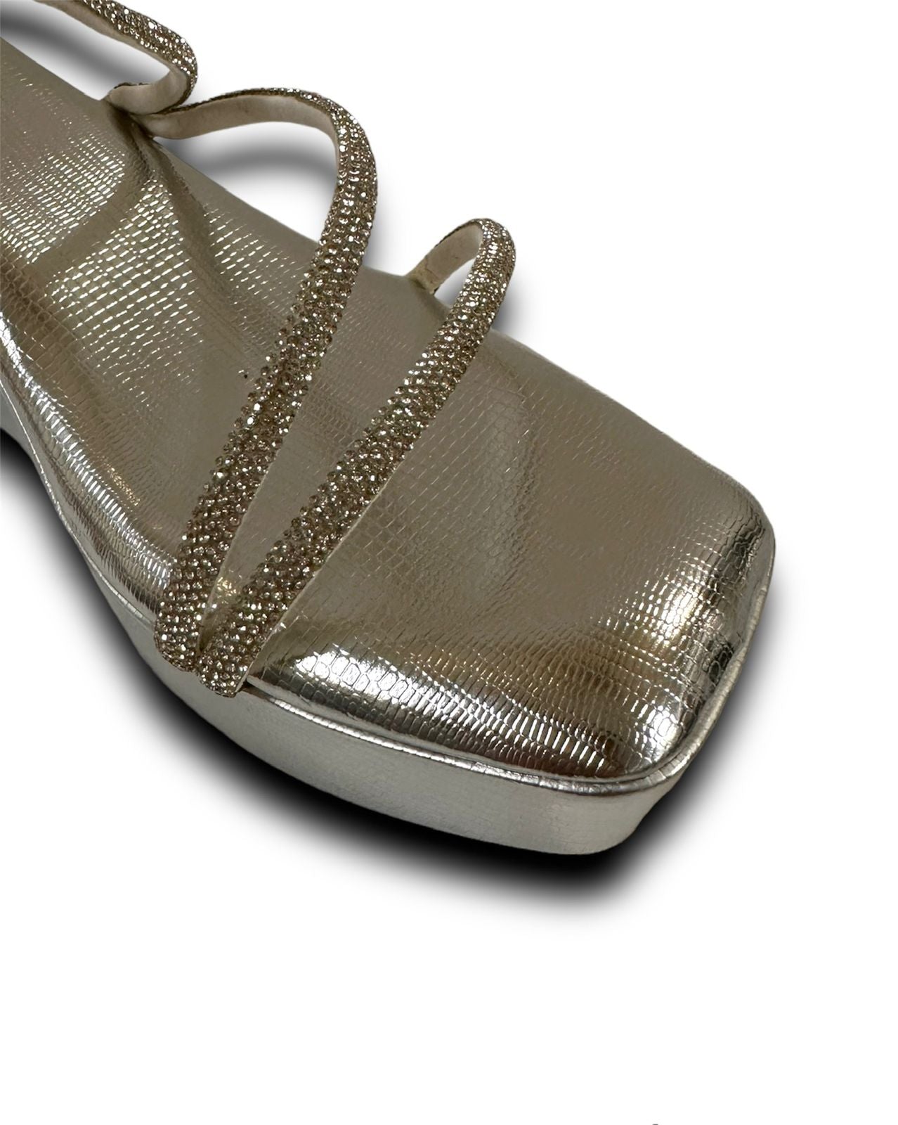 Silver Open Toe Lizard Spring Wedge