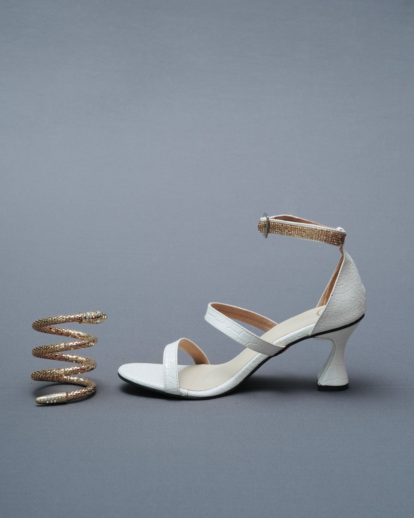 Open Toe White Mesh Bangle String Heels