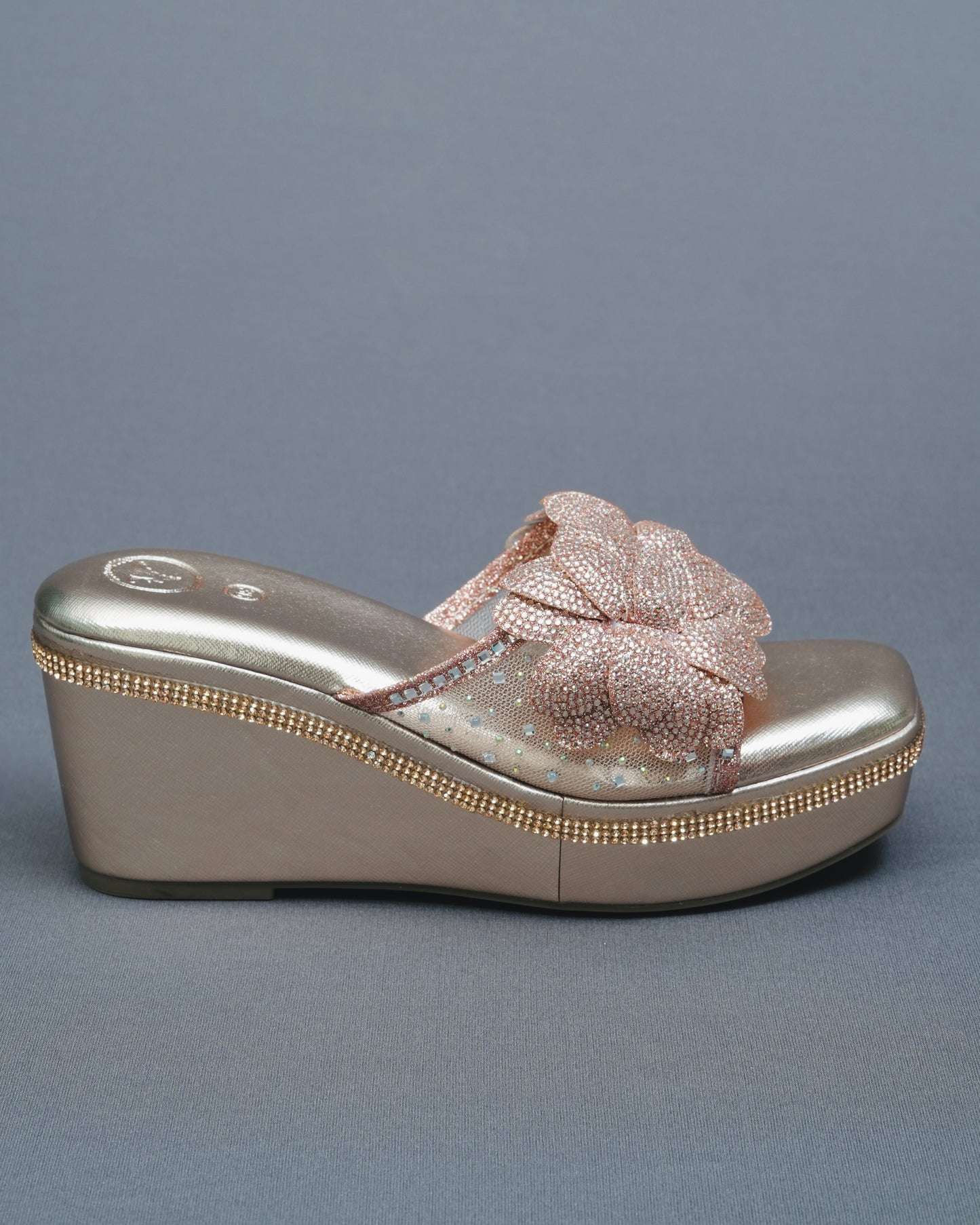 Open Toe Rose Gold Wedge Heels