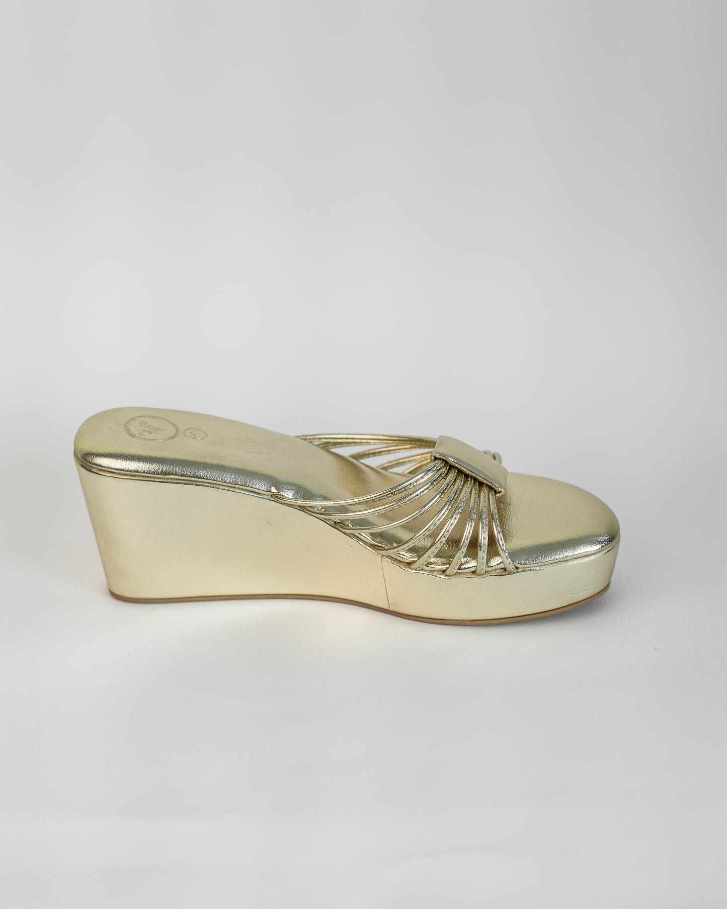 Gold Open Toe Slip-on closure Biscuit Wedge