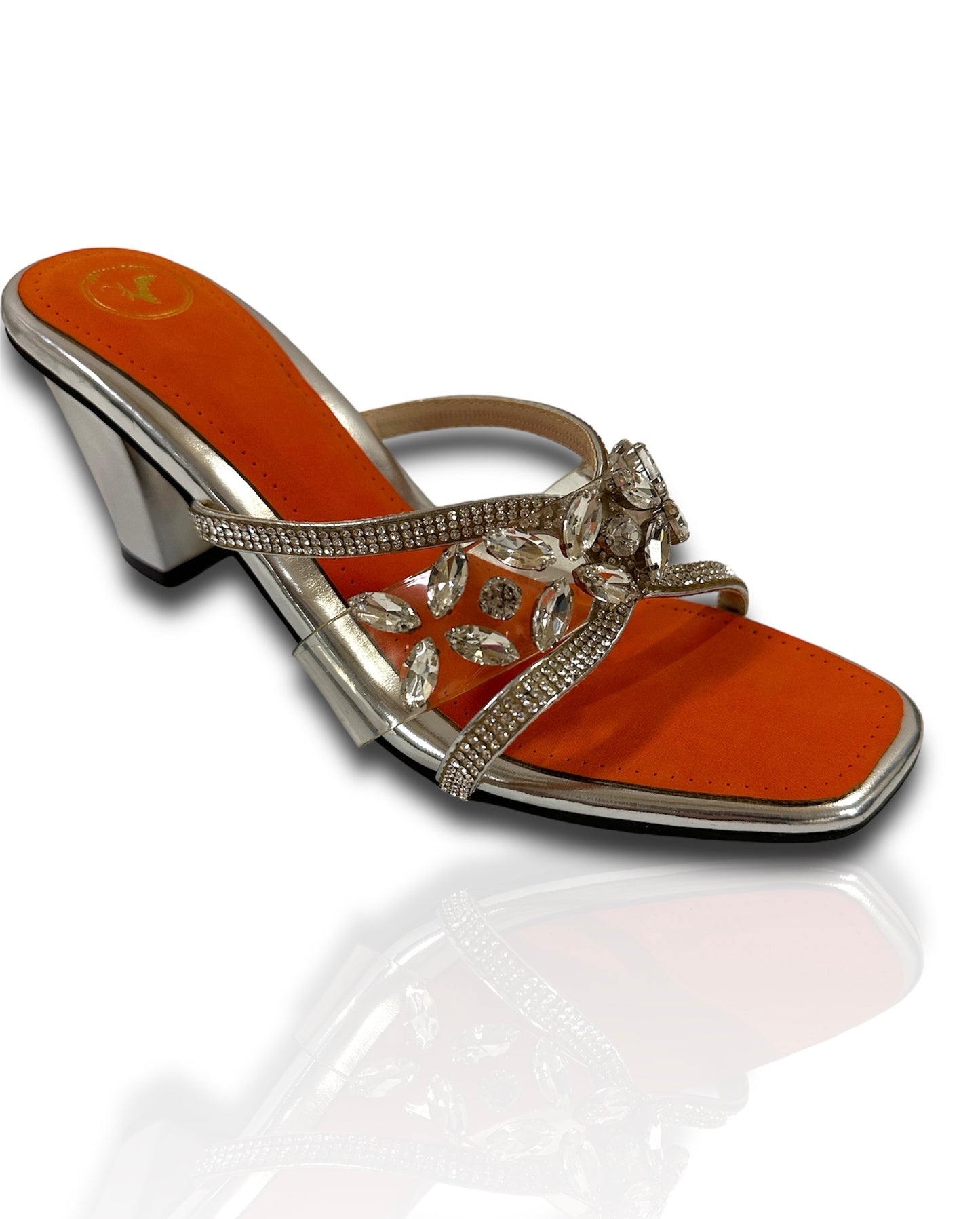 Silver Petal Open Toe Heels