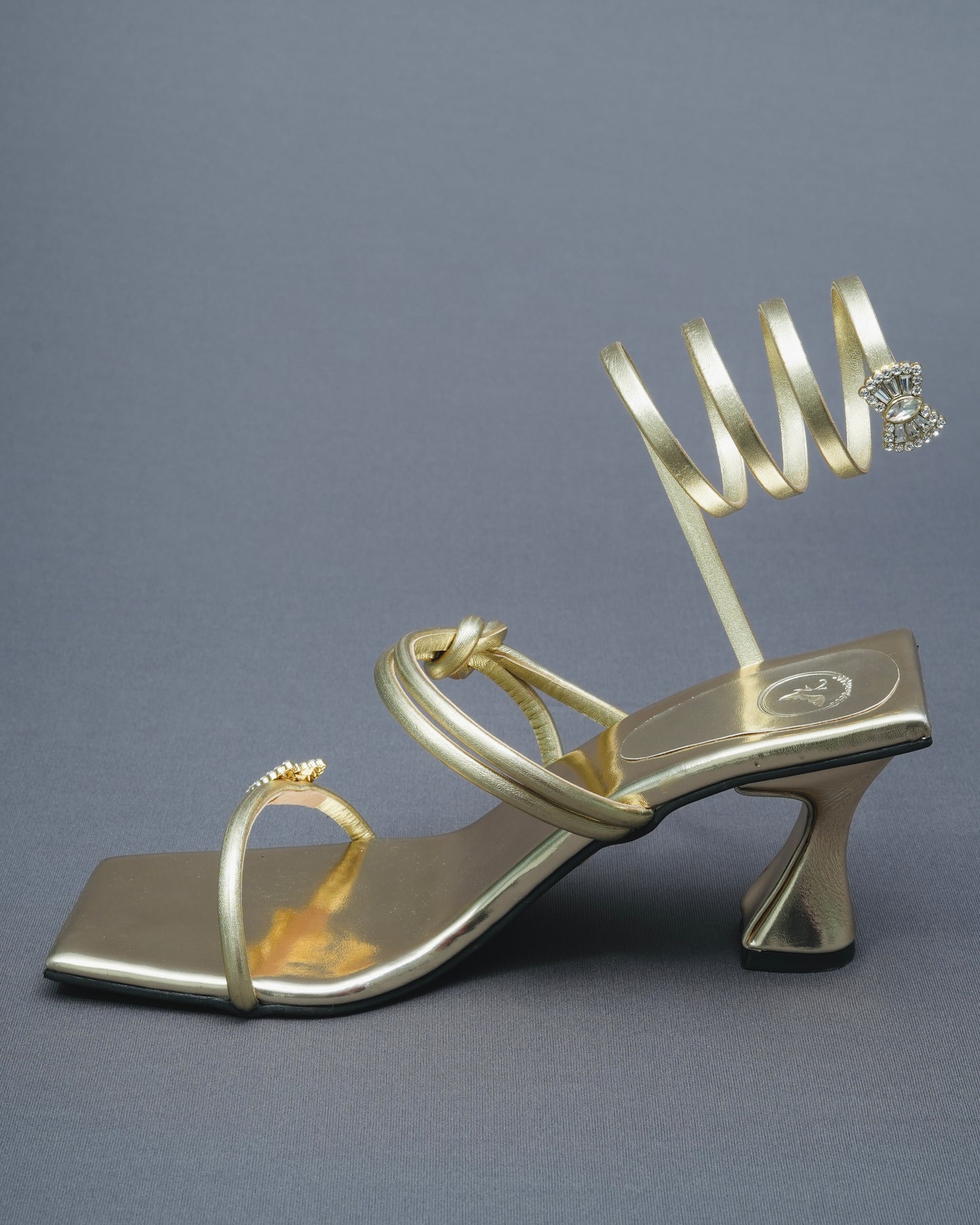 Open Toe Gold Champagne Gun Metal Heels