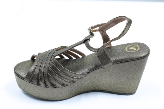 Dolphin Wedge Junk Gold Open Toe Heels