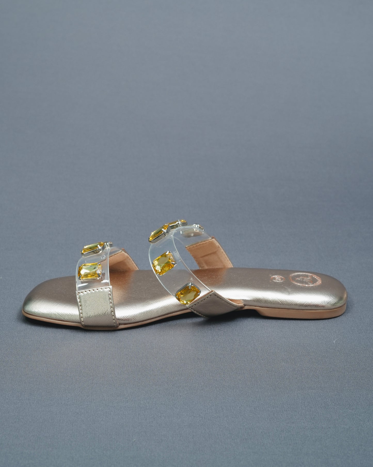 Open Toe Faux Leather Gold Carats Flats
