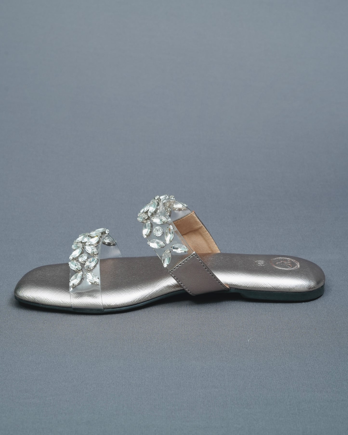 Open Toe Faux Leather Silver Carats Flats