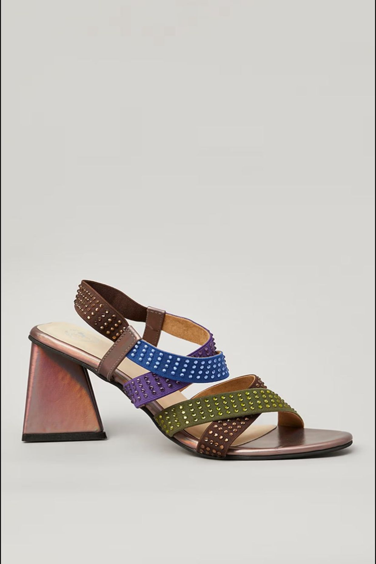 Blue Double X Studs Open Toe Heel Sandal
