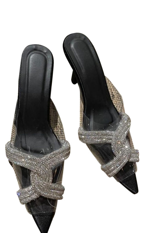 Black Twist Textured Heels Sandals