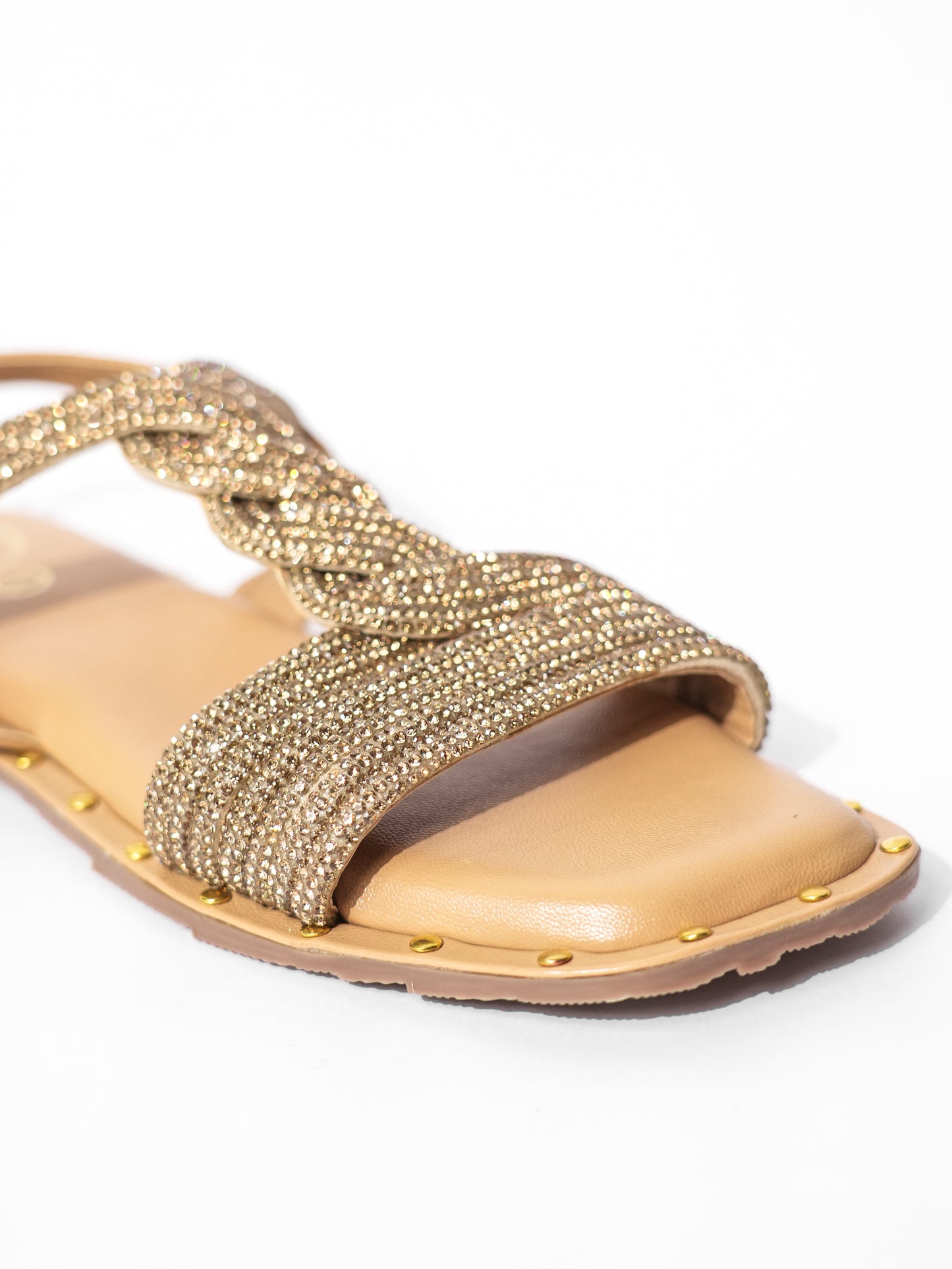 Gold Open Toe Twister Stud Flats