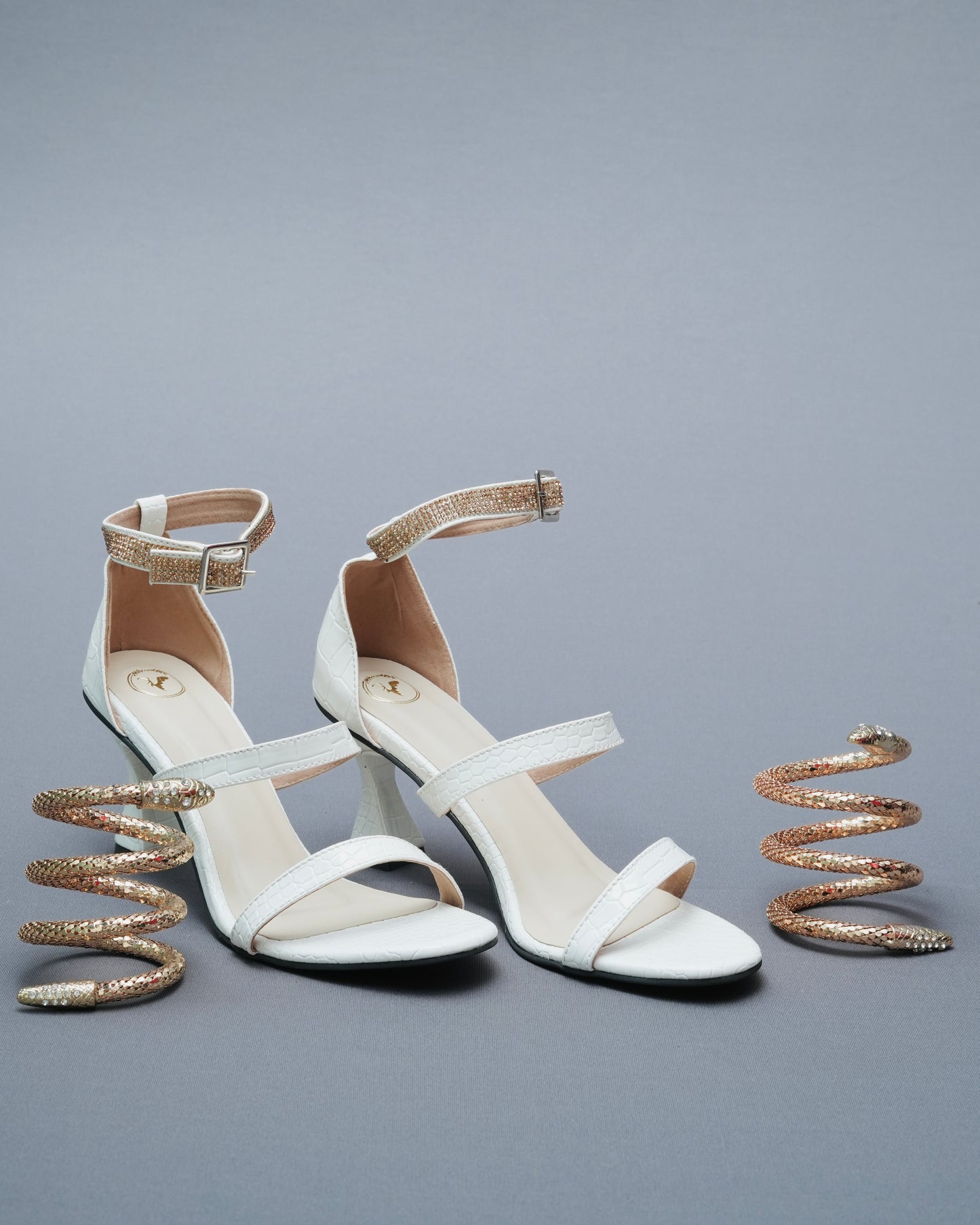 Open Toe White Mesh Bangle String Heels