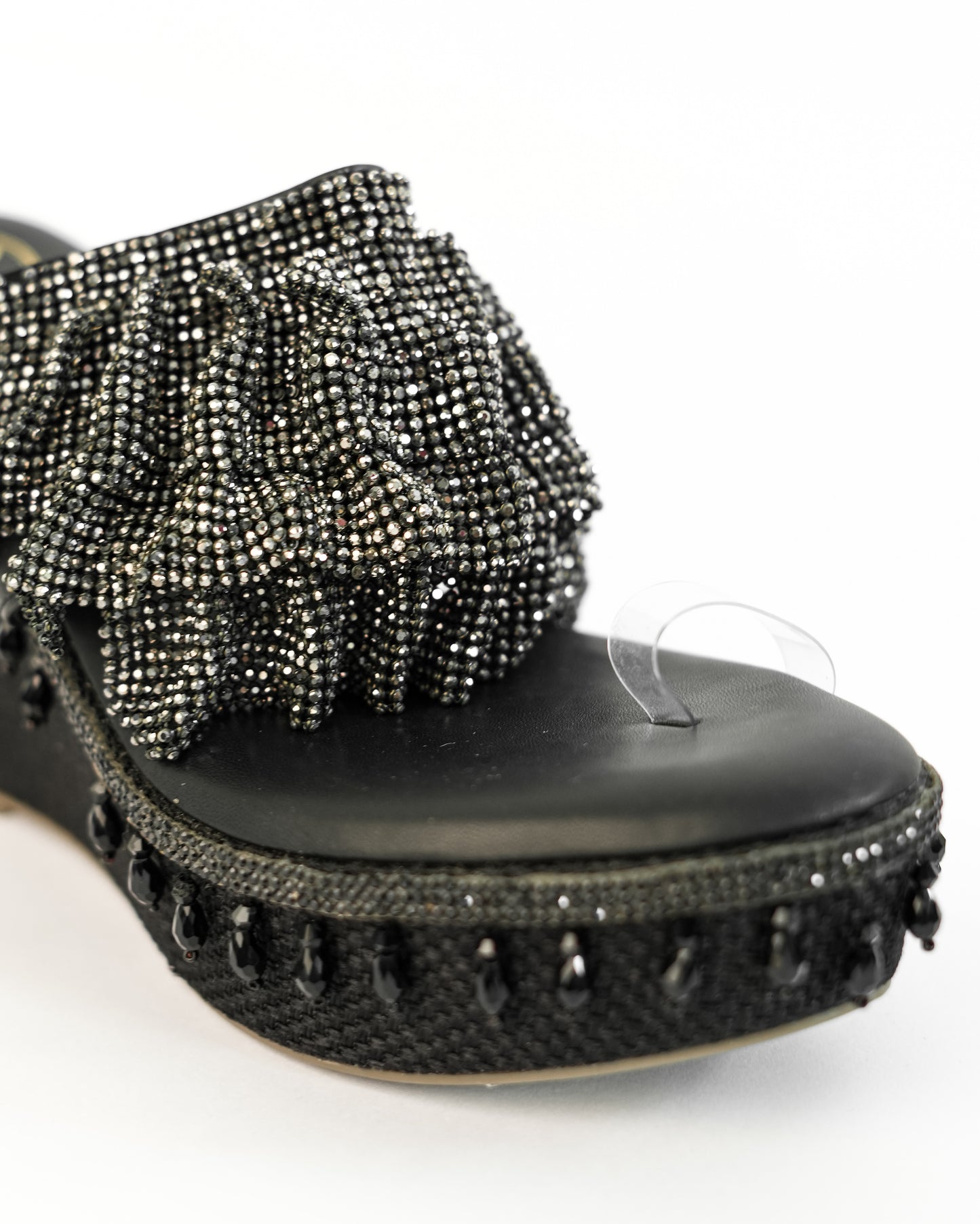 Black Open Toe Slip-on Closure Mesh Wedge
