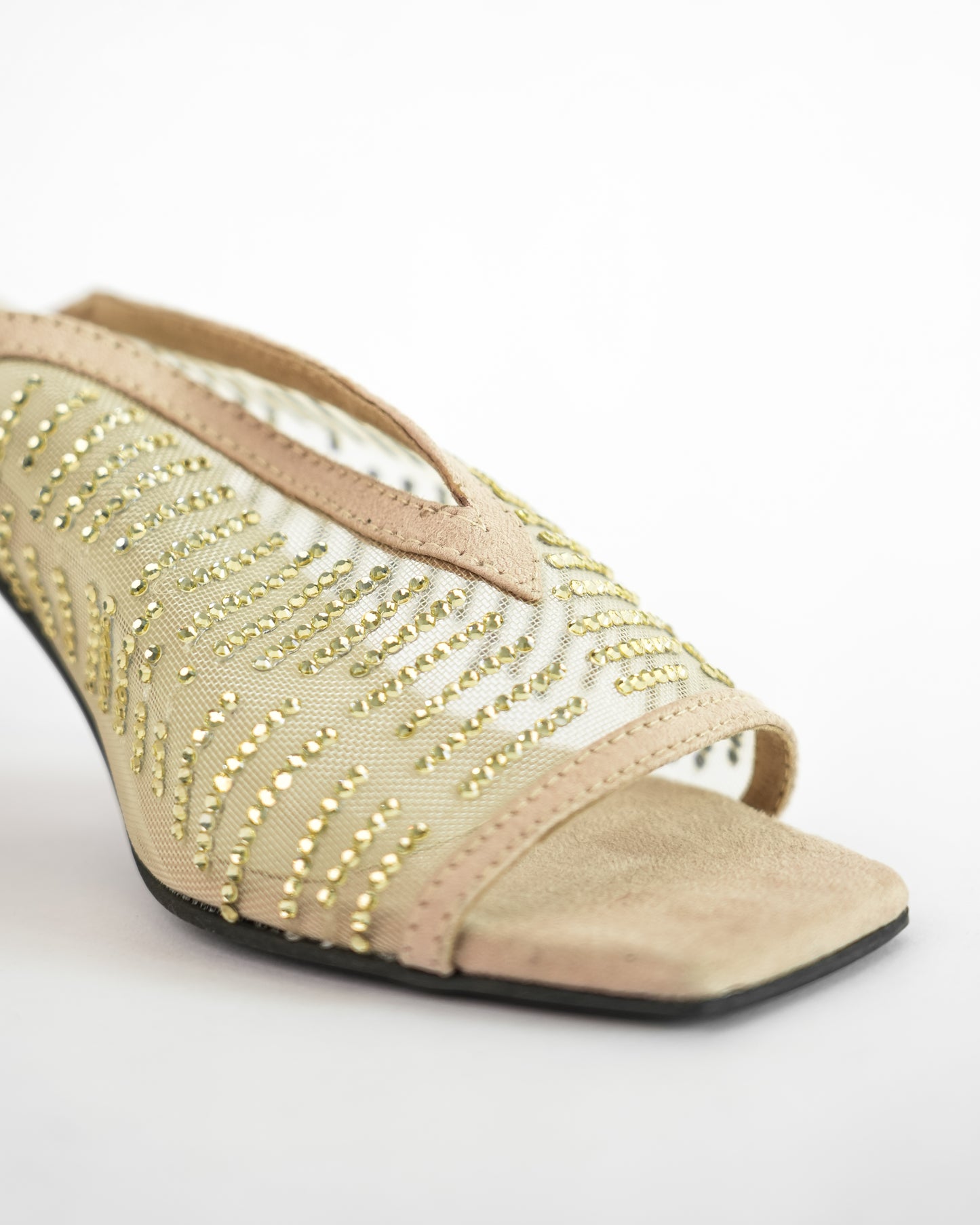 Gold Open Toe Shark Net Studed Heels