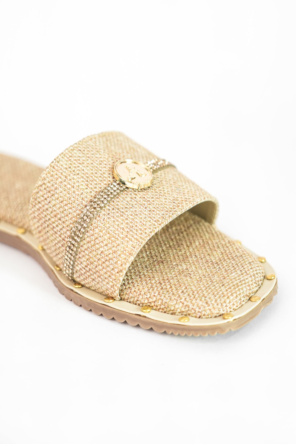 Beige Open Toe Slip-on closure Jute Logo Flats