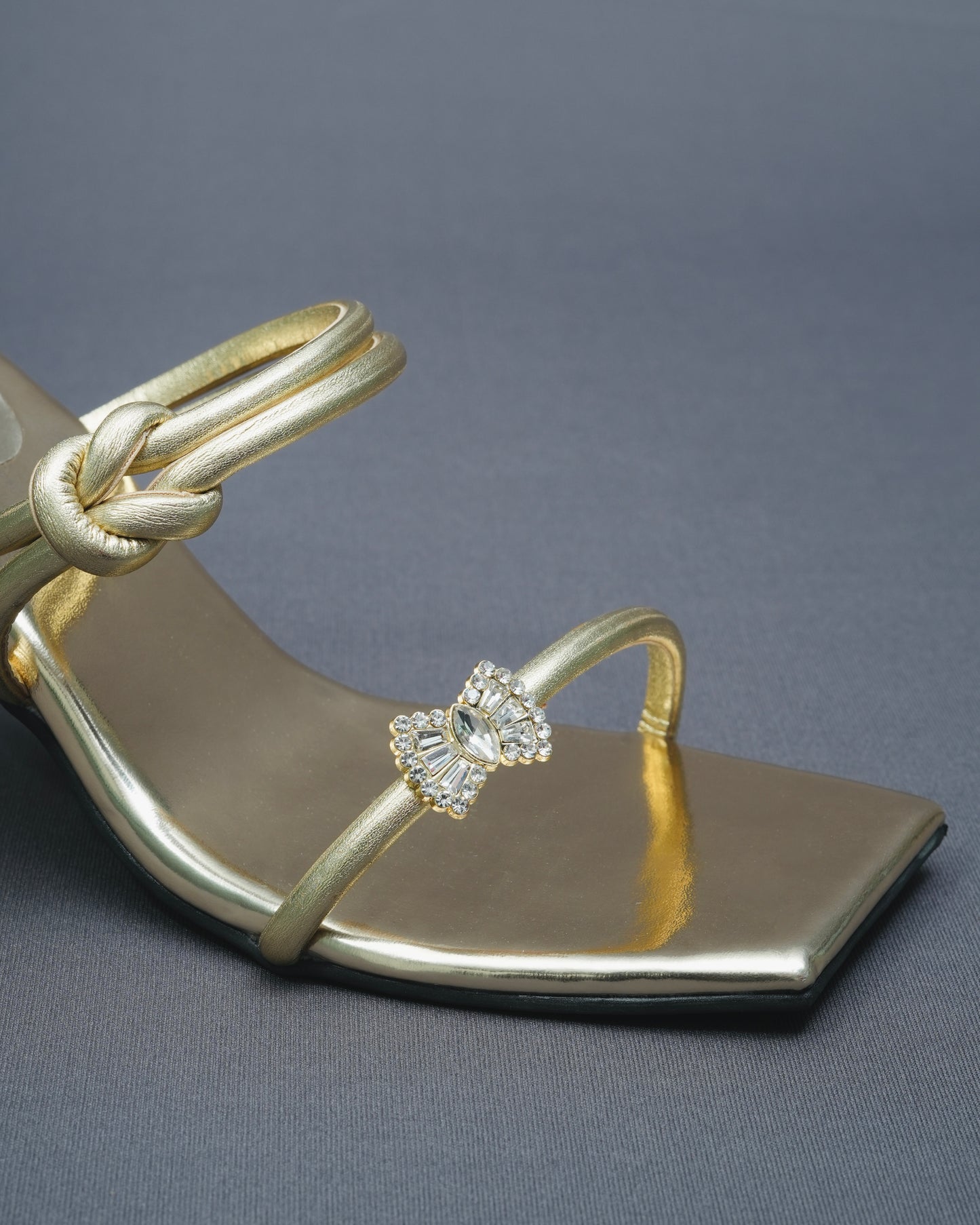 Open Toe Gold Champagne Gun Metal Heels