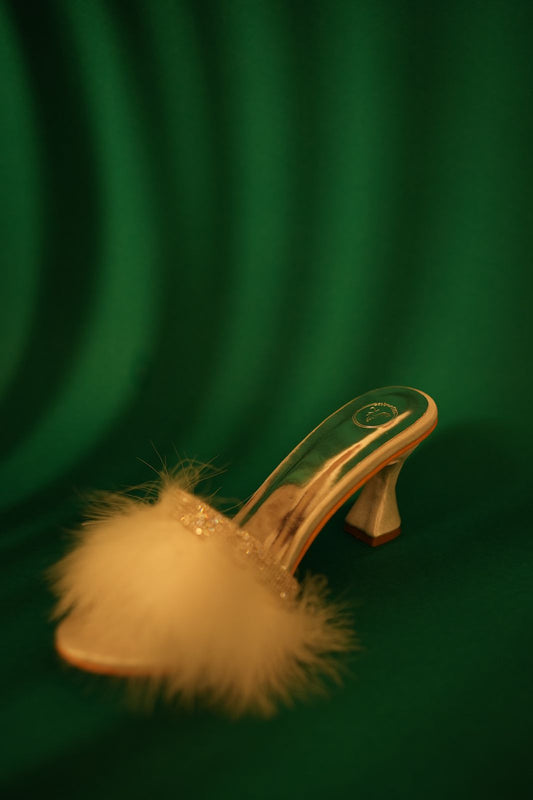 White Candy Fur Open Toe Heel Sandal