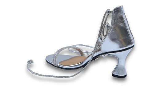 Silver Ankle Shoe Open Toe lace Heel
