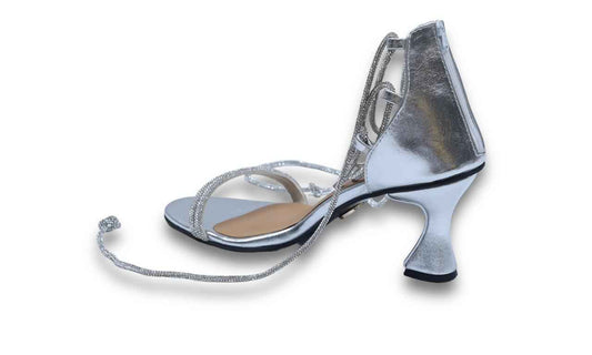 Silver Ankle Shoe Open Toe lace Heel