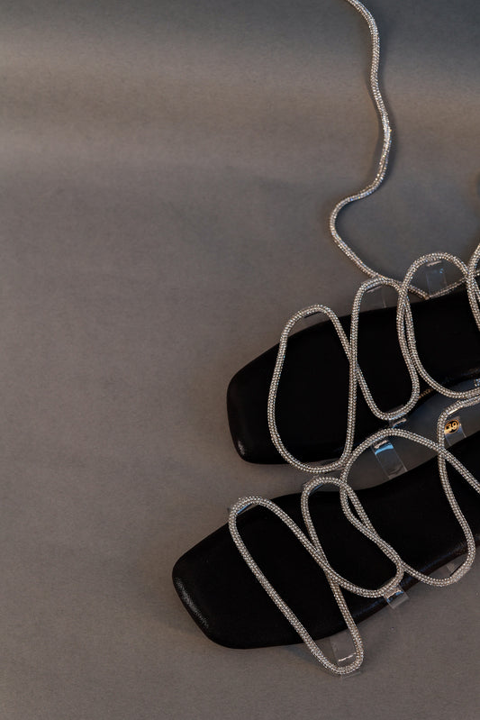 Black Stringy Shoe Lace Flats Sandal