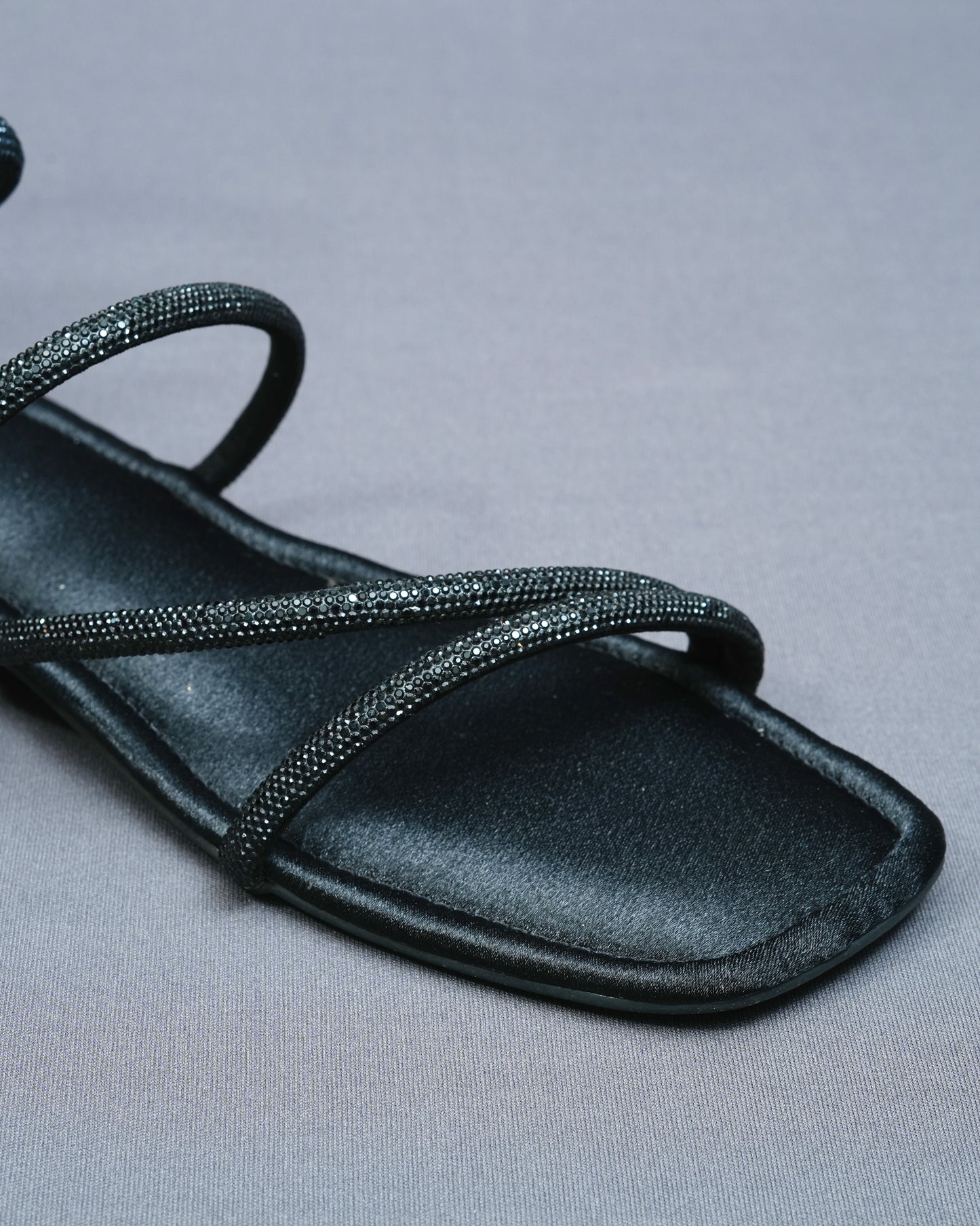 Open Toe Vegan Suede Black Panther Flats