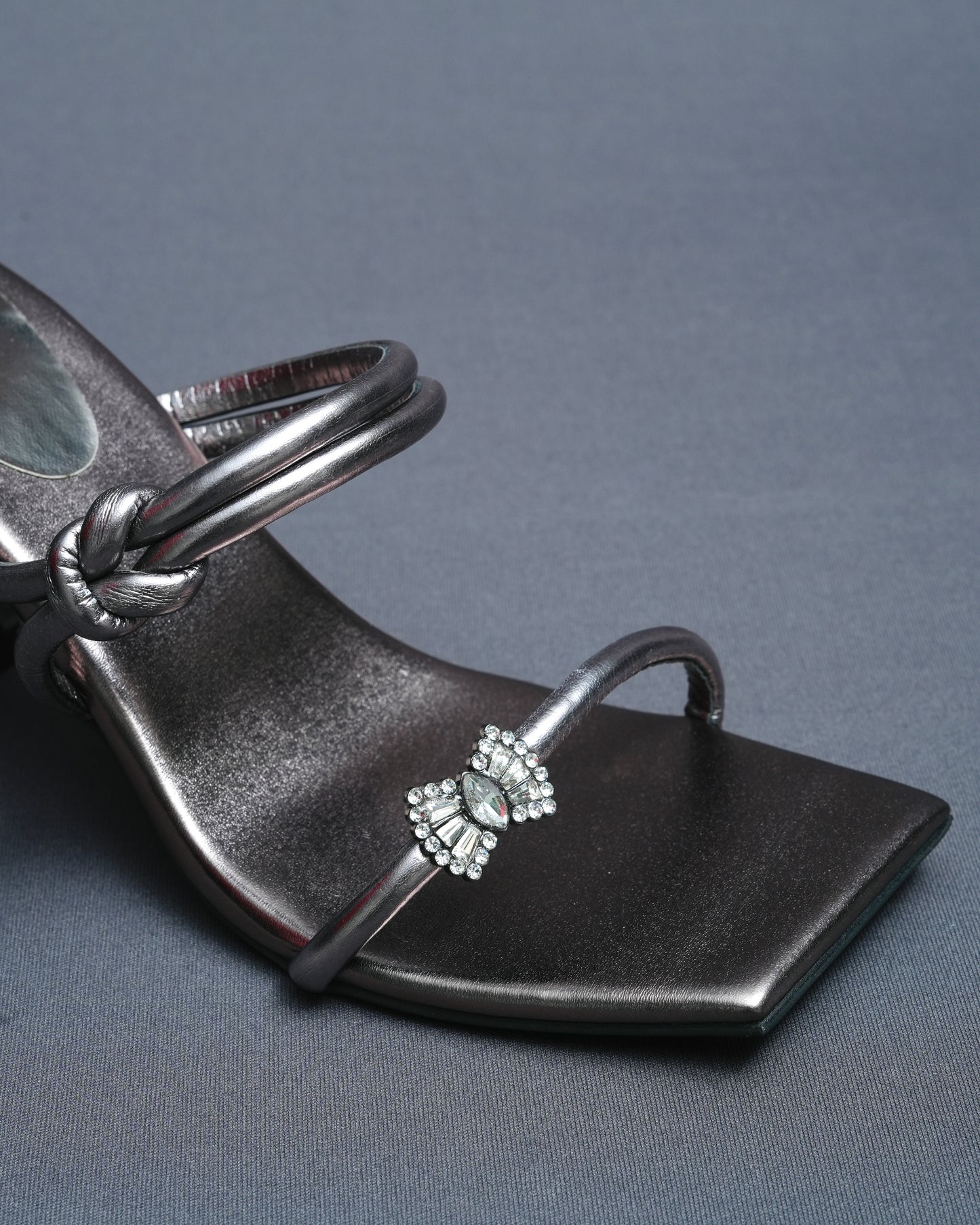 Open Toe Champagne Gun Metal Heels