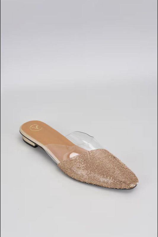 Close Toe Faux Leather Gold Sleek Cheek Flats